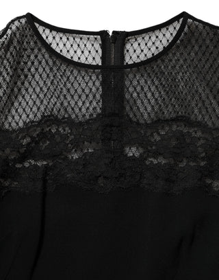 Dolce & Gabbana Black Floral Lace Trim Sheath A-line Dress