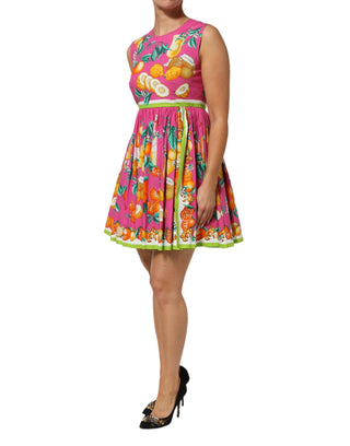 Dolce & Gabbana Pink Fruit Print A-line Mini Sleeveless Dress