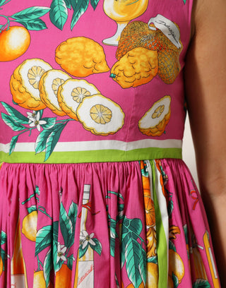 Dolce & Gabbana Pink Fruit Print A-line Mini Sleeveless Dress