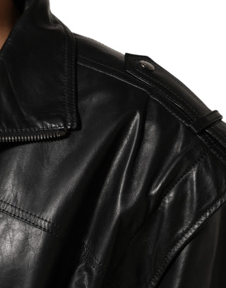 Dolce & Gabbana Black Leather Full Zip Biker Blouson Jacket