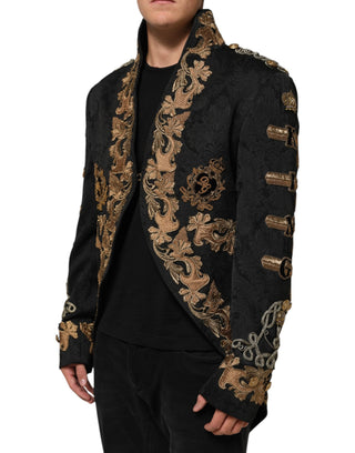 Dolce & Gabbana Black Brocade Embroidery Men Coat Jacket