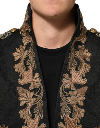 Dolce & Gabbana Black Brocade Embroidery Men Coat Jacket