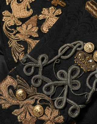 Dolce & Gabbana Black Brocade Embroidery Men Coat Jacket
