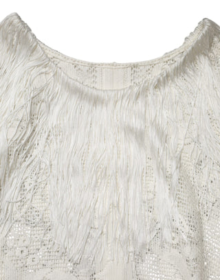 Dolce & Gabbana White Floral Lace Fringe Knee Length Dress