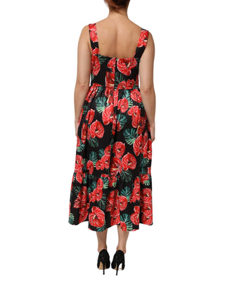 Dolce & Gabbana Multicolor Floral Cotton Poplin Midi Dress