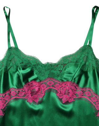Dolce & Gabbana Green Floral Lace Fringes Lingerie Dress