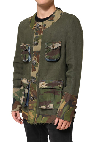 Dolce & Gabbana Brown Camouflage Linen Button Down Jacket