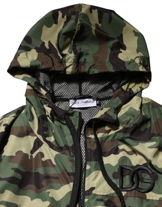 Dolce & Gabbana Green Camouflage Hooded Sweatshirt Jacket