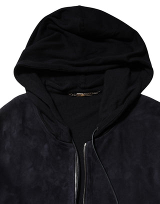 Dolce & Gabbana Black Leather Full Zip Hooded Blouson Jacket