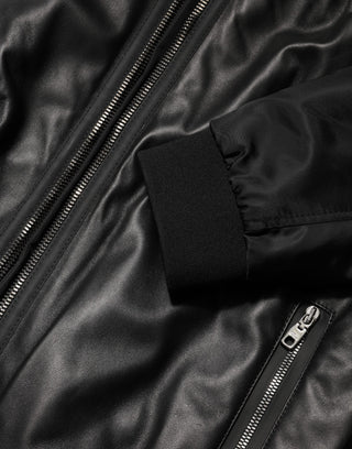 Dolce & Gabbana Black Leather Nylon FullZip Blouson Jacket