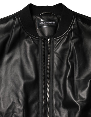 Dolce & Gabbana Black Leather Nylon FullZip Blouson Jacket