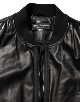Dolce & Gabbana Black Leather Nylon FullZip Blouson Jacket