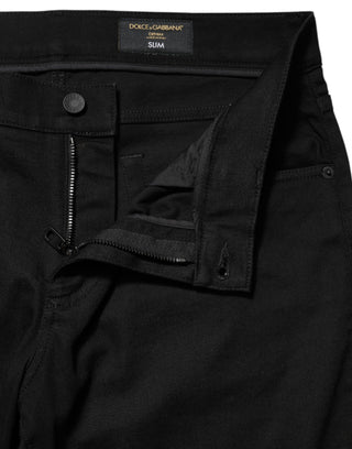 Dolce & Gabbana Black Cotton Mid Waist Skinny Men Denim Jeans