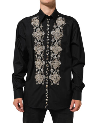 Dolce & Gabbana Black Embroidered Dress Men Formal Shirt