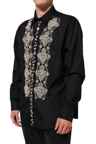 Dolce & Gabbana Black Embroidered Dress Men Formal Shirt