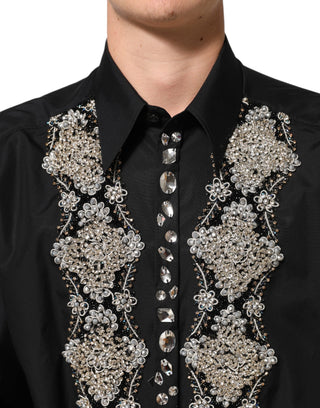 Dolce & Gabbana Black Embroidered Dress Men Formal Shirt