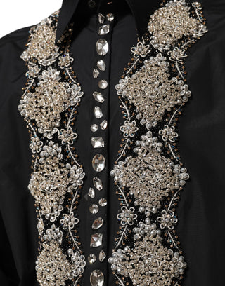 Dolce & Gabbana Black Embroidered Dress Men Formal Shirt