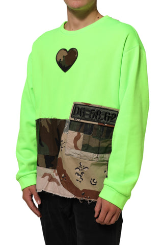 Dolce & Gabbana Green Patchwork Heart Men Sweatshirt Sweater