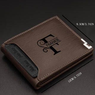 Personalized Men's PU Leather Wallet - Alphabet &amp; Name Engraved, UV Laser Personalization, Perfect for Dad or Son on Birthdays, Anniversary, Father's Day, Christmas | GAJING Dark Brown 