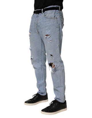 Dolce & Gabbana Blue Cotton Distressed Slim Fit Denim Jeans