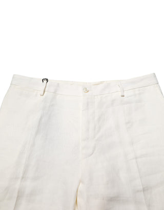 Dolce & Gabbana White Linen Formal Dress Men Trouser Pants