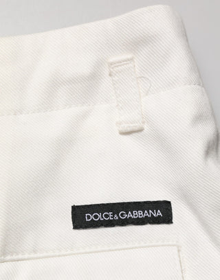 Dolce & Gabbana White Cotton Mid Waist Men Bermuda Shorts