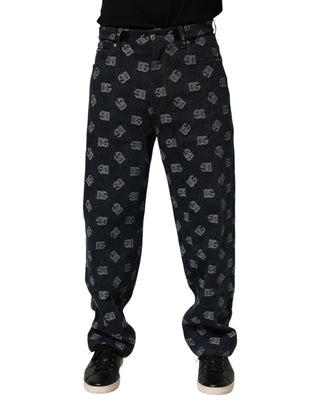 Dolce & Gabbana Blue Logo Print Straight Denim Men Jeans