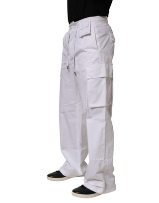 Dolce & Gabbana White Linen Straight Cargo Men Trouser Pants
