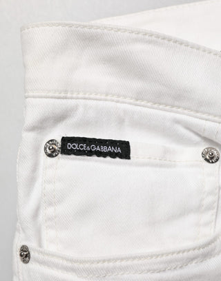 Dolce & Gabbana White Graffiti Print Skinny GOLD Denim Jeans