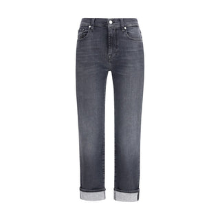 7FOR Black Cotton Relaxed Fit Jeans