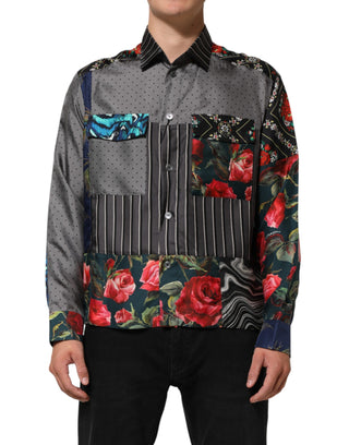 Dolce & Gabbana Multicolor Patchwork Long Sleeves Silk Shirt