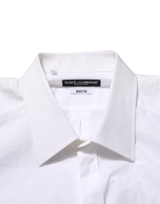 Dolce & Gabbana White Cotton MARTINI DG Patch Dress Shirt