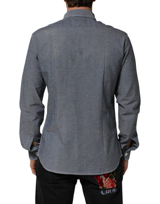 AGLINI Blue Denim Regular Fit Collared Long Sleeve Casual Shirt