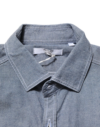 AGLINI Blue Denim Regular Fit Collared Long Sleeve Casual Shirt
