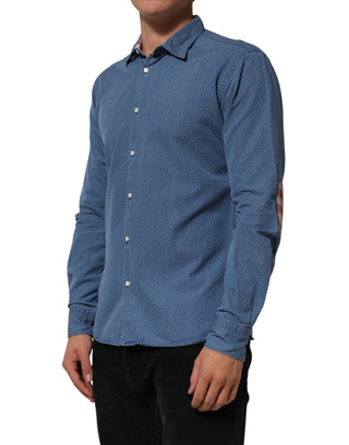AGLINI Blue Cotton Slim Fit Collared Long Sleeve Casual Shirt