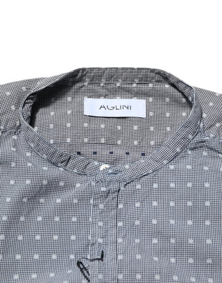 AGLINI Gray Polka Dot Cotton Button Down Long Sleeves Shirt