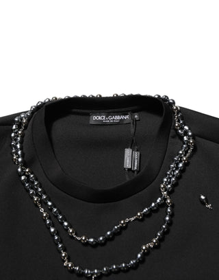 Dolce & Gabbana Black Polyester Necklace Embellished T-shirt