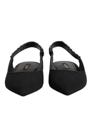 Dolce & Gabbana Black Crystal Charmeuse Slingback Shoes
