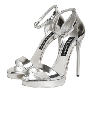 Dolce & Gabbana Silver Leather Platform Keira Sandals Shoes