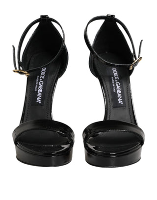 Dolce & Gabbana Black Leather Platform Keira Sandals Shoes