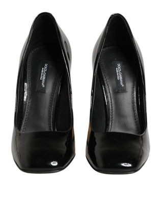Dolce & Gabbana Black Gold Patent Leather Logo Heels Pumps Shoes