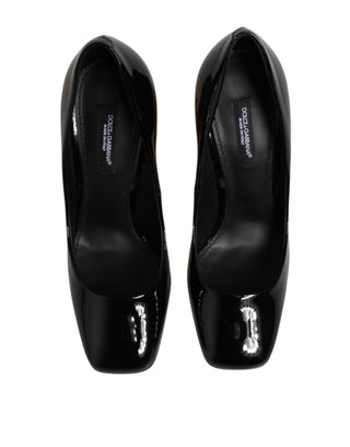 Dolce & Gabbana Black Gold Patent Leather Logo Heels Pumps Shoes