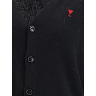Ami Paris Black Merino Wool Cardigan