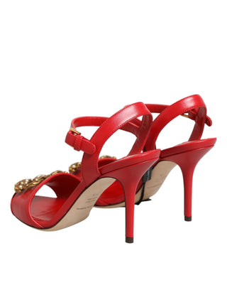 Dolce & Gabbana Red Leather DG AMORE Heels Sandals Shoes