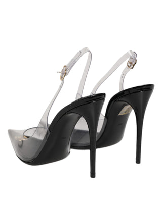 Dolce & Gabbana Black Leather Clear PVC Slingback Pumps Shoes