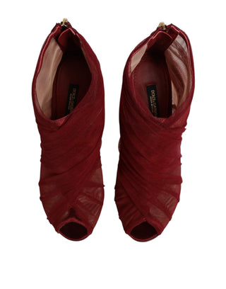 Dolce & Gabbana Red Tulle Ankle Boots Stiletto Heels Shoes