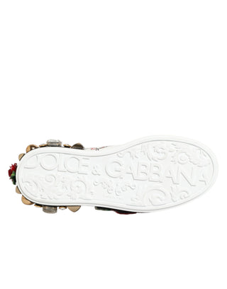 Dolce & Gabbana White Leather Floral Studded Sneakers Shoes