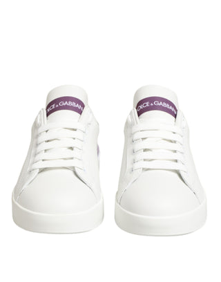 Dolce & Gabbana White Purple Leather Casual Sneakers Shoes