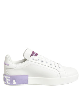 Dolce & Gabbana White Purple Leather Casual Sneakers Shoes