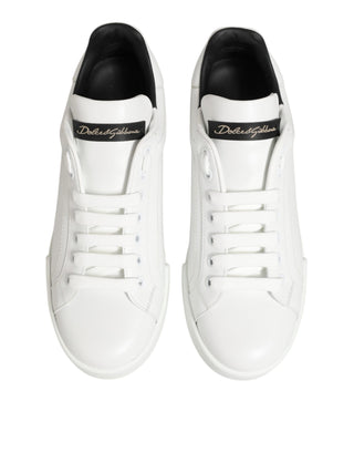 Dolce & Gabbana White Leather Lace Up Low Top Sneakers Shoes